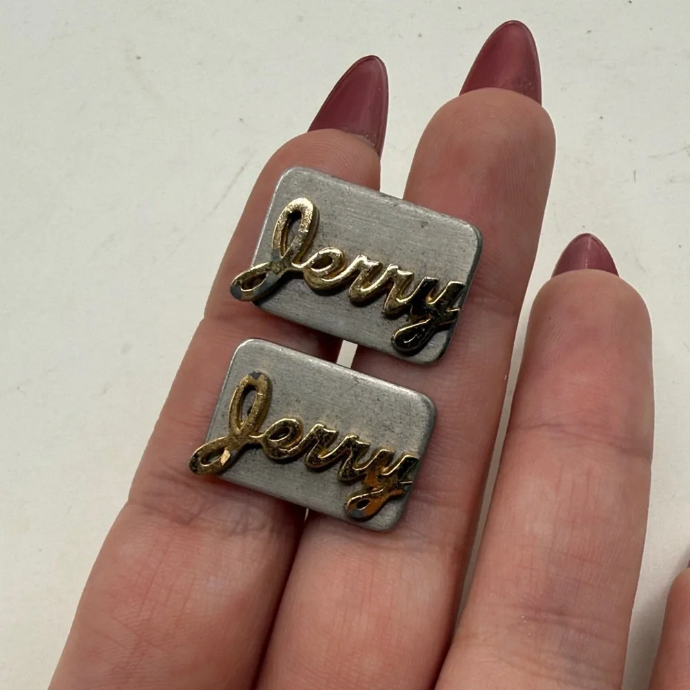 Vintage Hickok Jerry Script Cufflinks Cuff Links Silver Tone Gold Name